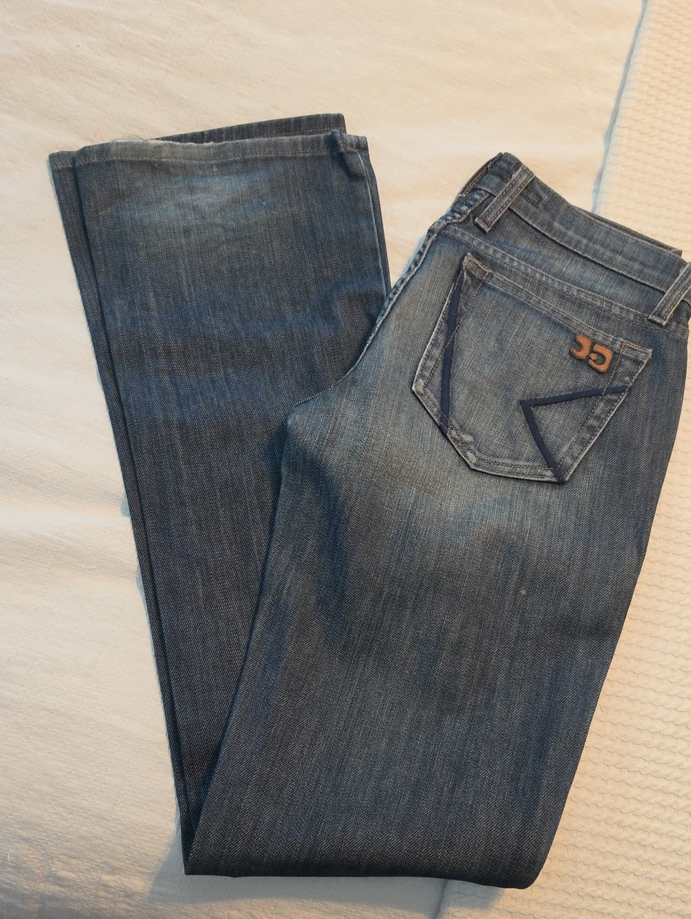 Socialite Woman Joe's Straight Jeans in Faded Blue Denim